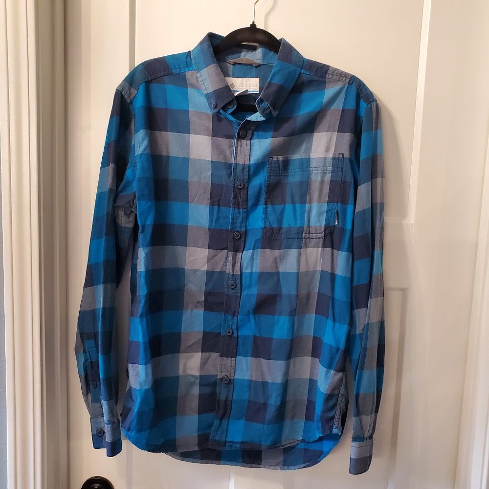 Columbia Sportswear Company Blue Plaid button Down LongSleeve Men's Shirt-Small